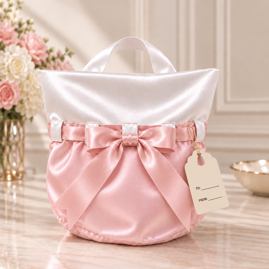 Pink and white satin