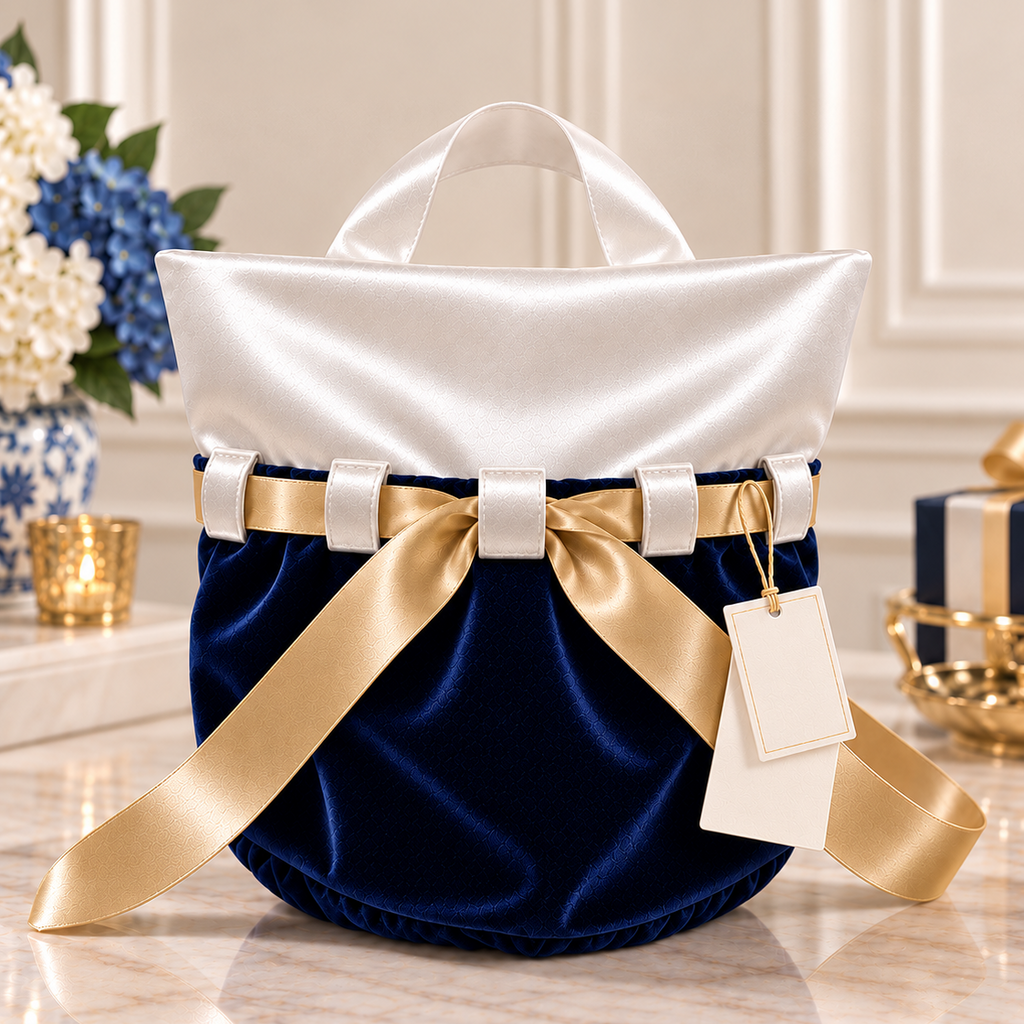 Navy Velvet base and White Satin topper