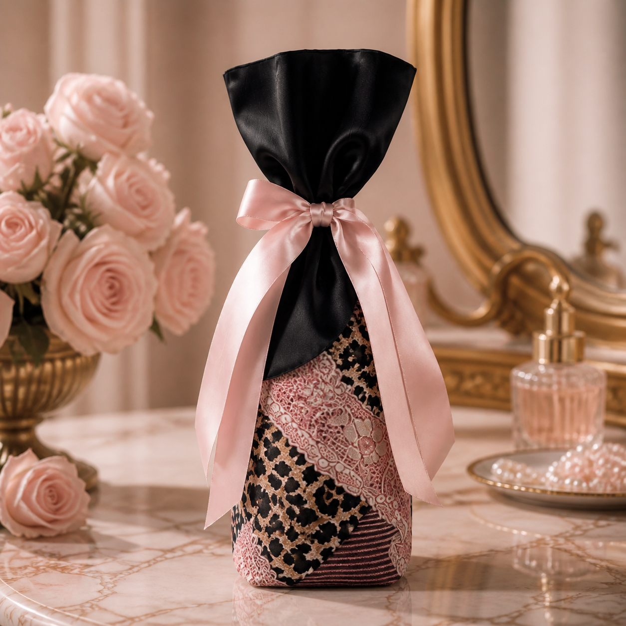 Attoux romantic black and pink gift bag