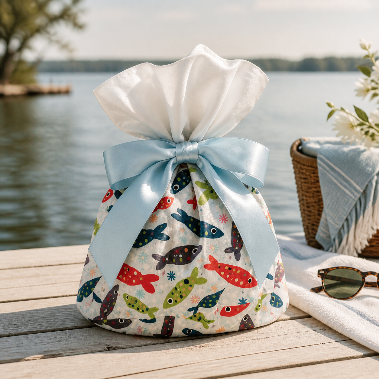 Attoux fish-print gift bag by the lake